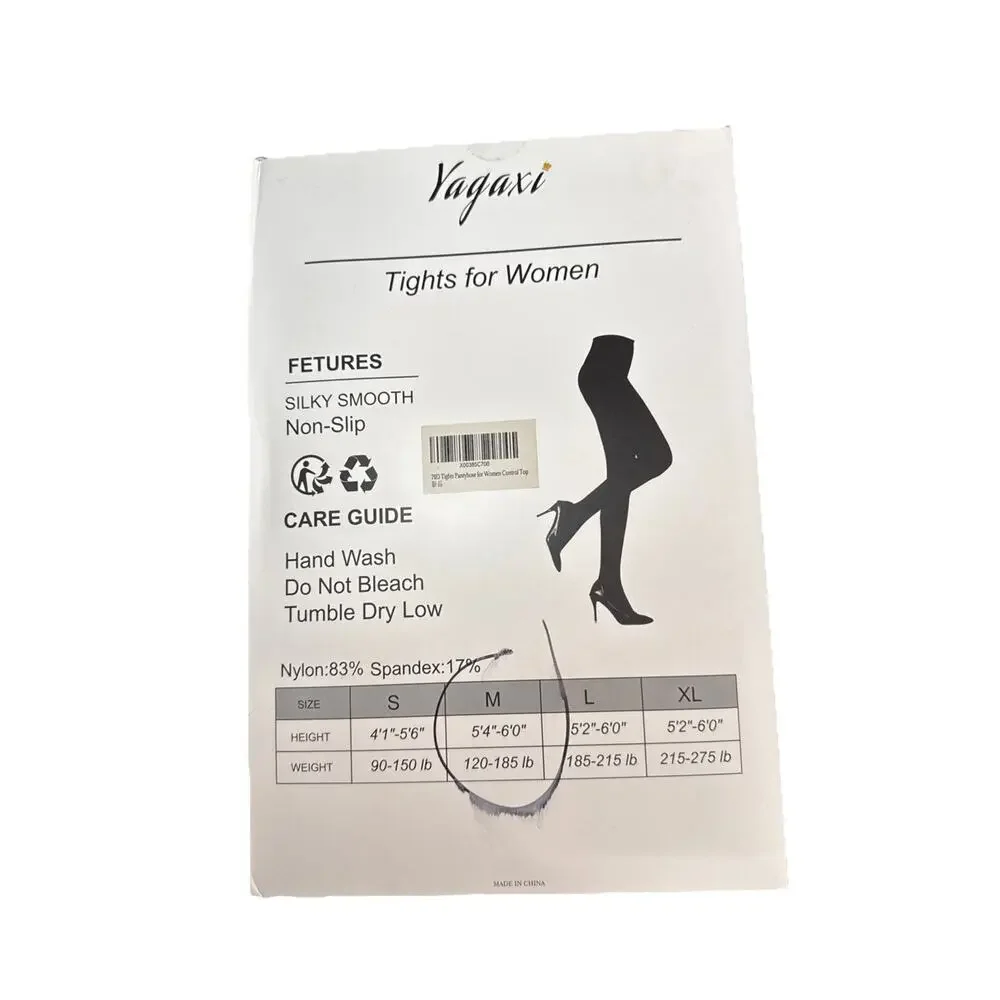 YAGAXI Opaque Control Top Pantyhose, 3 Pairs High Waist 70D Size Medium